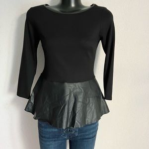 VELVET graham & spencer BLACK peplum VEGAN LEATHER long sleeved TOP NWOT! P XS S